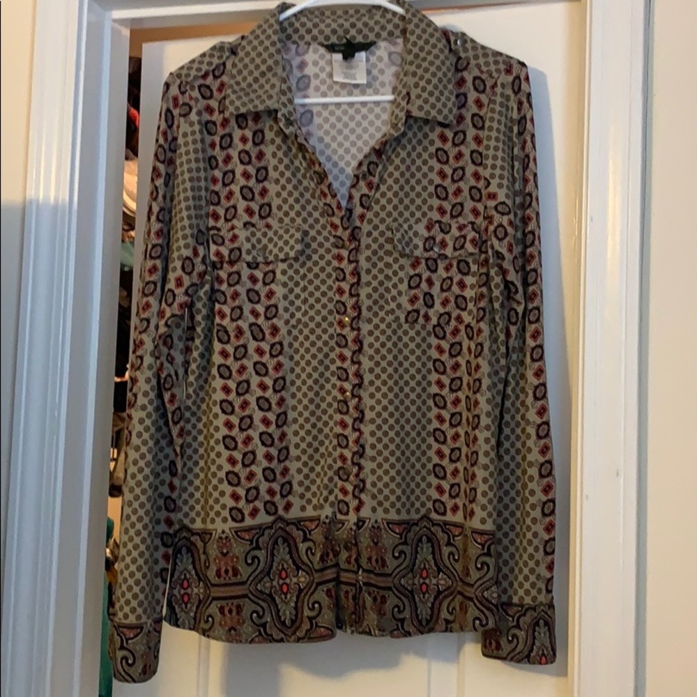 BCBG MAXAZRIA Sz L Button Down Blouse w/ Pockets